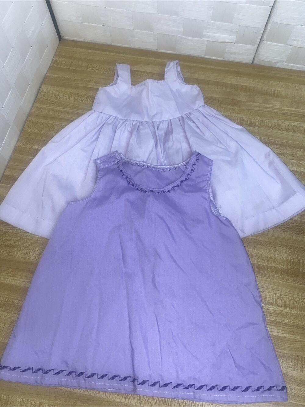 Set Of 2 VTG 70s 80s Handmade Purple Dresses, 6mo-12mo Lightweight Embroidered